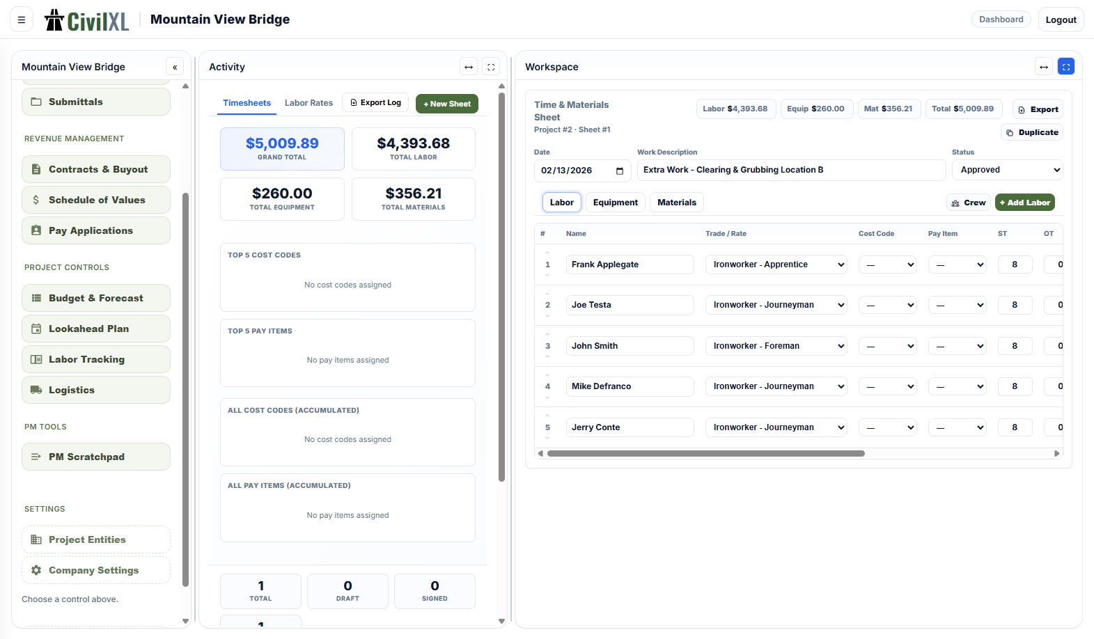 Labor tracking & timesheets — screenshot pending